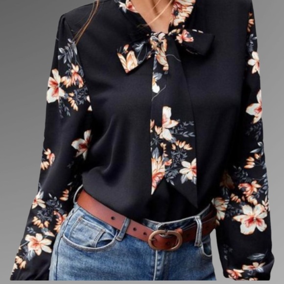 Rosa Della Moda Tops - Sold **** floral Blouse with a Tie Neck - Women. Sold ****